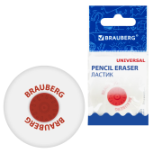 Ластик BRAUBERG "Universal", 30х30х8 мм, белый, круглый, красный пластиковый держатель, 222472 за 21 ₽. Ластики классические.  Доставка по РФ. Без переплат!