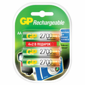 Батарейки аккумуляторные Ni-Mh пальчиковые 6 шт. (ПРОМО 4+2) АА (HR6) 2650 mAh, GP, 270AAHC4/2-2CR6 за 3 520 ₽. Аккумуляторные батарейки.  Доставка по РФ. Без переплат!