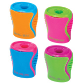 Точилка BRAUBERG "Mix", с контейнером, пластиковая, корпус ассорти, 228448 за 30 ₽. Точилки ручные.  Доставка по РФ. Без переплат!