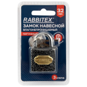Замок навесной чугунный "Влагонепроницаемый", ширина 32 мм, полимерное покрытие, английский, 3 ключа, RABBITEX (РАББИТЕКС), 671295 за 90 ₽. Замки навесные.  Доставка по РФ. Без переплат!