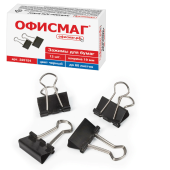 Зажимы для бумаг ОФИСМАГ, КОМПЛЕКТ 12 шт., 19 мм, на 60 листов, черные, картонная коробка, 225154 за 51 ₽. Зажимы для бумаг.  Доставка по РФ. Без переплат!