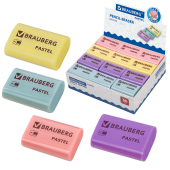 Ластик BRAUBERG "Pastel", 37х24х11мм, ассорти пастельных цветов, экологичный ПВХ, 229582 за 22 ₽. Ластики классические.  Доставка по РФ. Без переплат!