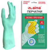Перчатки МНОГОРАЗОВЫЕ латексные LAIMA, С АРОМАТОМ АЛОЭ, зеленые, хлопчатобумажное напыление, размер M (средний), вес 50 г, 700545 за 68 ₽. Перчатки для защиты от химических воздействий.  Доставка по РФ. Без переплат!
