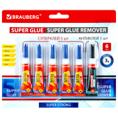 Клей моментальный Суперклей 5 шт. по 3 г + "Антиклей" в подарок, BRAUBERG EXTRA, 608107 за 162 ₽. Клей специальный.  Доставка по РФ. Без переплат!