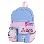 Рюкзак BRAUBERG PASTEL с термонашивками в комплекте, "Friendly bunnies", голубой, 40х29х14 см, 271423 за 2 934 ₽. Рюкзаки для начальной и средней школы.  Доставка по РФ. Без переплат!