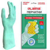 Перчатки МНОГОРАЗОВЫЕ латексные LAIMA, С АРОМАТОМ АЛОЭ, зеленые, хлопчатобумажное напыление, размер L (большой), вес 55 г, 700546 за 68 ₽. Перчатки для защиты от химических воздействий.  Доставка по РФ. Без переплат!