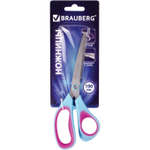 Ножницы BRAUBERG "Universal", 190 мм бирюзово-фиолетовые, ассиметричные, ребристые резиновые вставки, 236452 за 263 ₽. Ножницы универсальные.  Доставка по РФ. Без переплат!
