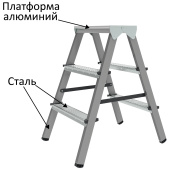 Стремянка стальная двухсторонняя 2х3 ступени, высота площадки 0,66м, алюминиевая площадка 35х16см, до 150кг, вес 4,2кг НОВАЯ ВЫСОТА, 1160203 за 3&nbsp;973 ₽. Лестницы и стремянки.  Доставка по РФ. Без переплат!