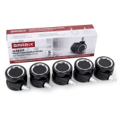 Колеса (ролики) BRABIX для кресла, прорезиненные, ХРОМ, d 60 мм, КОМПЛЕКТ 5 шт., шток d 11 мм, черные, короб, 533089 за 812 ₽. Комплектующие для кресел.  Доставка по РФ. Без переплат!