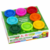 Пластилин-тесто для лепки BRAUBERG KIDS, 8 цветов, 400 г, яркие классические цвета, крышки-штампики, 106720 за 335 ₽. Пластилин.  Доставка по РФ. Без переплат!