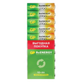 Батарейки аккумуляторные GP ReEnergy Ni-Mh пальчиковые КОМПЛЕКТ 10 шт., АА (HR6), 2600 mAh, 270AAHCRGY, 270AAHC-CRB10 за 4 549 ₽. Аккумуляторные батарейки.  Доставка по РФ. Без переплат!