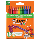Мелки пластиковые BIC "Plastidecor", 12 цветов, ультрапрочные, круглые, картонная упаковка, подвес, 945764 за 284 ₽. Мелки восковые.  Доставка по РФ. Без переплат!