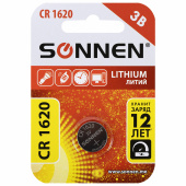 Батарейка литиевая SONNEN Lithium CR1620 "таблетка, дисковая, кнопочная" 1 шт., блистер, 455599 за 28 ₽. Батарейки.  Доставка по РФ. Без переплат!