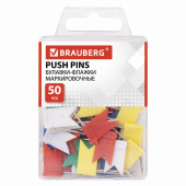 Булавки-флажки маркировочные BRAUBERG, цветные, 50 шт., пластиковая коробка, европодвес, 221537 за 142 ₽. Булавки.  Доставка по РФ. Без переплат!