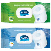 Бумага туалетная влажная 50 шт., AURA "Ultra Comfort" с пластиковым клапаном, 8027 за 79 ₽. Туалетная бумага влажная.  Доставка по РФ. Без переплат!