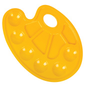 Палитра для рисования ЮНЛАНДИЯ желтая, овальная, 6 ячеек для красок и 4 для смешивания, европодвес, 227807 за 36 ₽. Палитры для рисования.  Доставка по РФ. Без переплат!