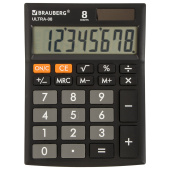 Калькулятор настольный BRAUBERG ULTRA-08-BK, КОМПАКТНЫЙ (154x115 мм), 8 разрядов, двойное питание, ЧЕРНЫЙ, 250507 за 380 ₽. Калькуляторы настольные.  Доставка по РФ. Без переплат!