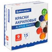 Краски акриловые для рисования и творчества 9 цветов по 15 мл, BRAUBERG, 192563 за 246 ₽. Краски акриловые для рисования и хобби.  Доставка по РФ. Без переплат!