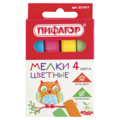 Мел цветной квадратный 4 штуки, ПИФАГОР, картонная упаковка, европодвес, 221977 за 16 ₽. Мел белый и цветной.  Доставка по РФ. Без переплат!