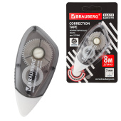 Корректирующая лента BRAUBERG BLACK&WHITE, 5 мм х 8 м, корпус черный тонированный, механизм перемотки, блистер, 227800 за 116 ₽. Корректирующие ленты.  Доставка по РФ. Без переплат!