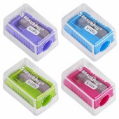 Точилка BRAUBERG KIDS "MINI", с контейнером, пластиковая, пастельные цвета ассорти, 271944 за 32 ₽. Точилки ручные.  Доставка по РФ. Без переплат!