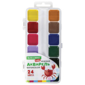 Краски акварельные BRAUBERG KIDS, медовые, 24 цвета, квадратные кюветы, пластиковый пенал, 192284 за 158 ₽. Акварель школьная.  Доставка по РФ. Без переплат!