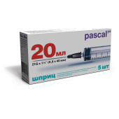 Шприц 3-х компонентный PASCAL, 20 мл КОМПЛЕКТ 5 шт. в коробке, игла 0,8х40 - 21G, 120608 за 84 ₽. Шприцы медицинские.  Доставка по РФ. Без переплат!
