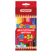 Карандаши двусторонние ПИФАГОР 12 штук, 24 цвета, шестигранные, грифель 3 мм, натуральное дерево, 180244 за 124 ₽. Карандаши цветные.  Доставка по РФ. Без переплат!