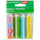 Ластики фигурные BRAUBERG KIDS "Карандашики", НАБОР 4 ШТУКИ, пакет, 271996 за 80 ₽. Ластики классические.  Доставка по РФ. Без переплат!