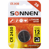 Батарейка литиевая SONNEN Lithium CR2430 "таблетка, дисковая, кнопочная" 1 шт., блистер, 455600 за 53 ₽. Батарейки.  Доставка по РФ. Без переплат!