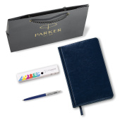 Ручка шариковая PARKER "Jotter Plastic CT", корпус синий, ежедневник А5 синий, пакет, 880896 за 1 984 ₽. Ручки шариковые подарочные.  Доставка по РФ. Без переплат!