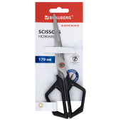 Ножницы BRAUBERG "Super black" 170 мм, черные, 3-сторонняя заточка, ручки из ABS-пластика, 238854 за 88 ₽. Ножницы универсальные.  Доставка по РФ. Без переплат!