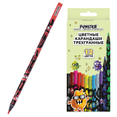 Карандаши цветные FUNSTER (ФАНСТЕР) МОНСТРИКИ, 12 цветов, черный корпус с принтом, трехгранные, 182065 за 128 ₽. Карандаши цветные.  Доставка по РФ. Без переплат!