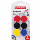 Магниты БОЛЬШОГО ДИАМЕТРА, 40 мм, КОМПЛЕКТ 6 штук, цвет АССОРТИ, в блистере, BRAUBERG, 230757 за 77 ₽. Магниты для досок.  Доставка по РФ. Без переплат!