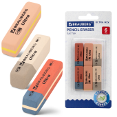 Ластики BRAUBERG "Ultra Mix" 6 шт., размер ластика 41х14х8 мм, ассорти, натуральный каучук, 229602 за 107 ₽. Ластики классические.  Доставка по РФ. Без переплат!