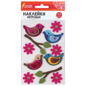 Наклейки из фетра "Птички", 11 шт., ассорти, ОСТРОВ СОКРОВИЩ, 661483 за 111 ₽. Наклейки для творчества.  Доставка по РФ. Без переплат!