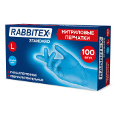 Перчатки нитриловые RABBITEX (РАББИТЕКС) Standard, 50 пар (100 шт.), голубые, размер L (большой), 702153 за 491 ₽. Перчатки одноразовые хозяйственные.  Доставка по РФ. Без переплат!
