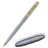 Ручка подарочная шариковая BRAUBERG Maestro, СИНЯЯ, корпус серебристый с золотистым, линия письма 0,5 мм, 143468 за 346 ₽. Ручки бизнес-класса.  Доставка по РФ. Без переплат!