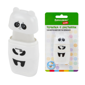 Точилка с ластиком 2 в 1 BRAUBERG KIDS "Панда", 2 отверстия, блистер, 271988 за 117 ₽. Точилки ручные.  Доставка по РФ. Без переплат!