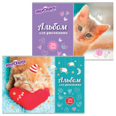 Альбом для рисования, А4, 24 листа, скоба, обложка картон, ЮНЛАНДИЯ, 202х285 мм, "Милые кошечки" (2 вида), 105055 за 50 ₽. Альбомы и папки для рисования.  Доставка по РФ. Без переплат!