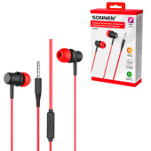 Наушники проводные внутриканальные с микрофоном SONNEN EP-H47RB, 1,1 м, красные/черные, 514129 за 131 ₽. Гарнитуры.  Доставка по РФ. Без переплат!