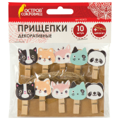 Прищепки декоративные "Забавные животные", 10 штук, 3,5 см, ассорти, со шпагатом, ОСТРОВ СОКРОВИЩ, 662672 за 171 ₽. Прищепки для творчества.  Доставка по РФ. Без переплат!