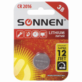 Батарейка литиевая SONNEN Lithium CR2016 "таблетка, дисковая, кнопочная" 1 шт., блистер, 451972 за 63 ₽. Батарейки.  Доставка по РФ. Без переплат!