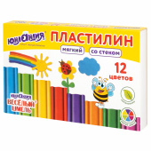 Пластилин мягкий ЮНЛАНДИЯ "ВЕСЕЛЫЙ ШМЕЛЬ", 12 цветов, 180 г, СО СТЕКОМ, 106672 за 107 ₽. Пластилин.  Доставка по РФ. Без переплат!
