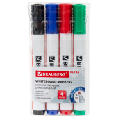 Маркеры стираемые для белой доски, НАБОР 4 ЦВЕТА, BRAUBERG "ULTRA WHITEBOARD MARKER", 3 мм, 152635 за 229 ₽. Маркеры для досок.  Доставка по РФ. Без переплат!