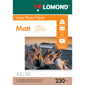Фотобумага матовая БОЛЬШОГО ФОРМАТА, A3, 230 г/м2, односторонняя, 50 листов, LOMOND, 0102156 за 1&nbsp;264 ₽. Фотобумага.  Доставка по РФ. Без переплат!
