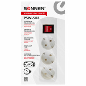 Удлинитель сетевой SONNEN PSW-503, 3 розетки c заземлением, выключатель 10 А, 5 м, белый, 513661 за 521 ₽. Удлинители сетевые.  Доставка по РФ. Без переплат!