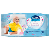 Салфетки влажные детские 60 шт., AURA Ultra Comfort, 0+, без спирта, 8106 за 60 ₽. Салфетки влажные детские.  Доставка по РФ. Без переплат!