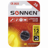 Батарейка литиевая SONNEN Lithium CR2025 "таблетка, дисковая, кнопочная" 1 шт., блистер, 451973 за 24 ₽. Батарейки.  Доставка по РФ. Без переплат!