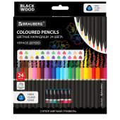 Карандаши цветные чёрное дерево BRAUBERG BLACK WOOD, 24 цвета, трехгранные, мягкий грифель 3 мм, 181949 за 434 ₽. Карандаши цветные.  Доставка по РФ. Без переплат!